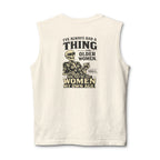 Funny Skeletal Design Muscle Tank — "I've Always Had a Thing for Older Women" Back Print