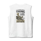 Funny Skeletal Design Muscle Tank — "I've Always Had a Thing for Older Women" Back Print