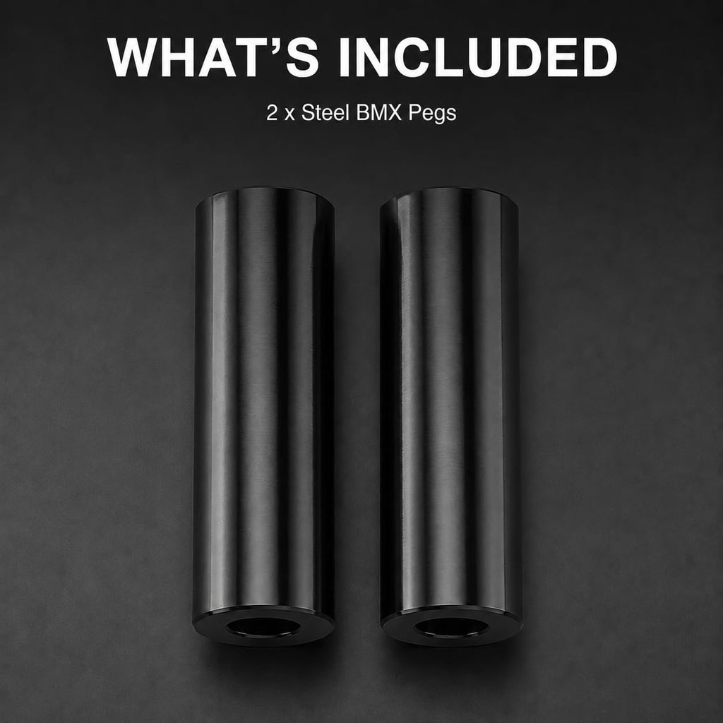 Heavy Duty Steel Stunt Pegs for 14mm & 3/8" (10mm) Axles | 4.3" Length x 1.5" Diameter Bicycle Foot Pegs for Freestyle Grinding, 2 Pack