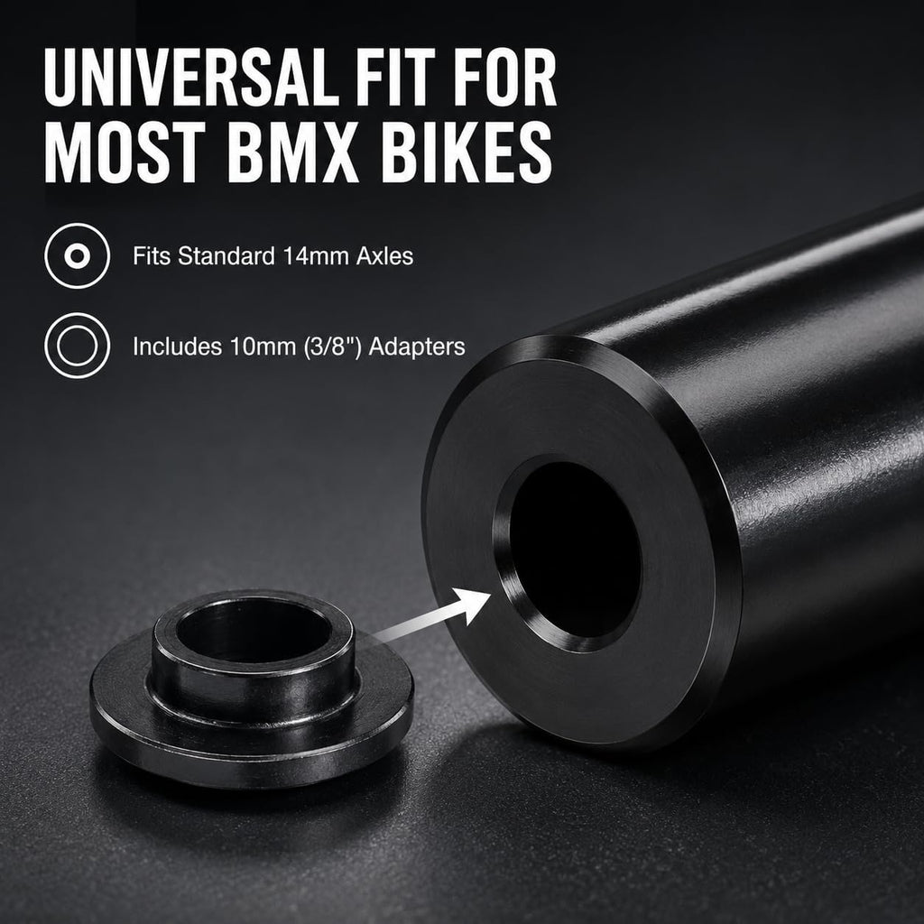 Heavy Duty Steel Stunt Pegs for 14mm & 3/8" (10mm) Axles | 4.3" Length x 1.5" Diameter Bicycle Foot Pegs for Freestyle Grinding, 2 Pack