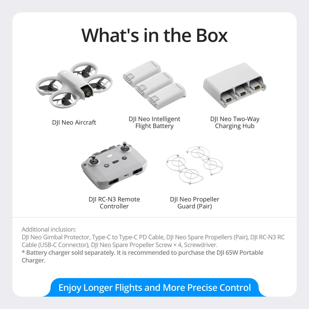 DJI Neo, Mini Drone with 4K UHD Camera for Adults, 135g Self Flying Drone that Follows You, Palm Takeoff, Subject Tracking, QuickShots, Stabilized Video, Built-In Propeller Guard (Controller-Free)