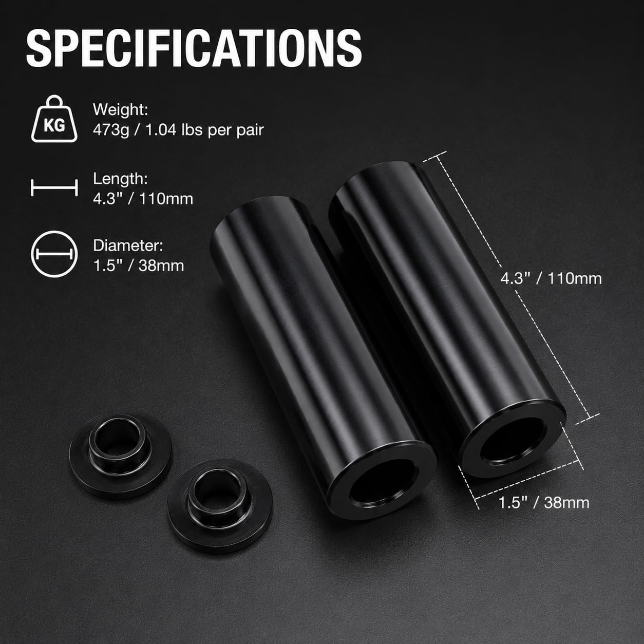 Heavy Duty Steel Stunt Pegs for 14mm & 3/8" (10mm) Axles | 4.3" Length x 1.5" Diameter Bicycle Foot Pegs for Freestyle Grinding, 2 Pack