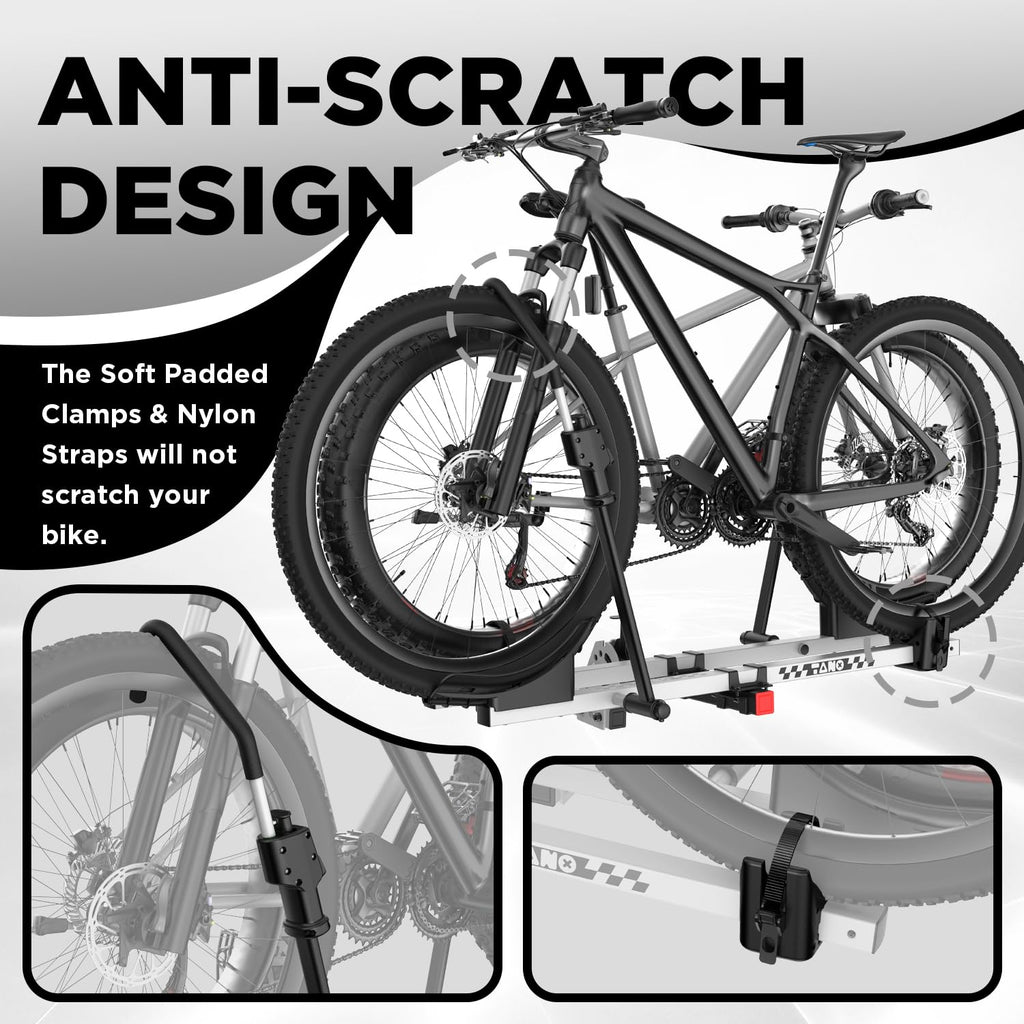 TANX Bike Racks for Ebikes,Fat Tire Bike Rack for Tow Hitch 2-Bike 200 lbs Capacity, Smart Tilting Platform for Standard E-Bikes, Fits 2-Inch Receiver