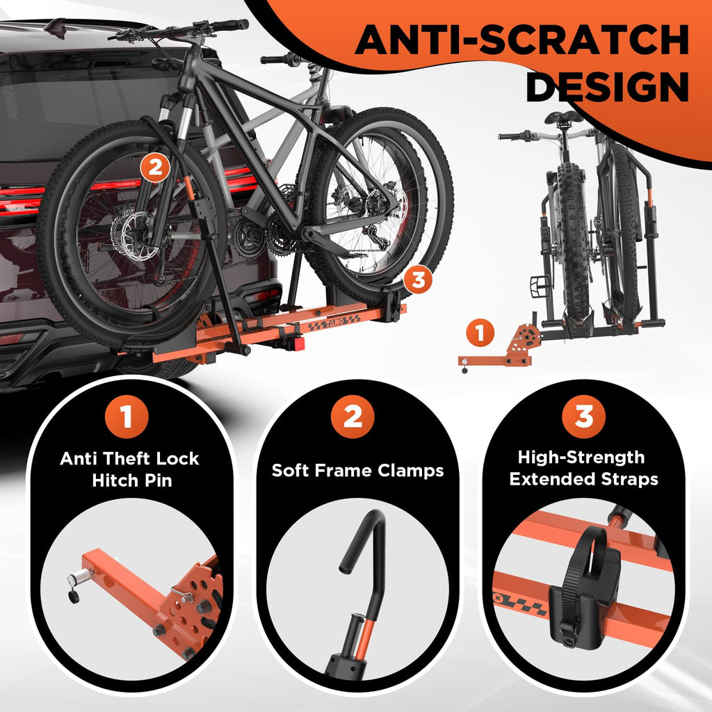 TANX Bike Racks for Ebikes,Fat Tire Bike Rack for Tow Hitch 2-Bike 200 lbs Capacity, Smart Tilting Platform for Standard E-Bikes, Fits 2-Inch Receiver