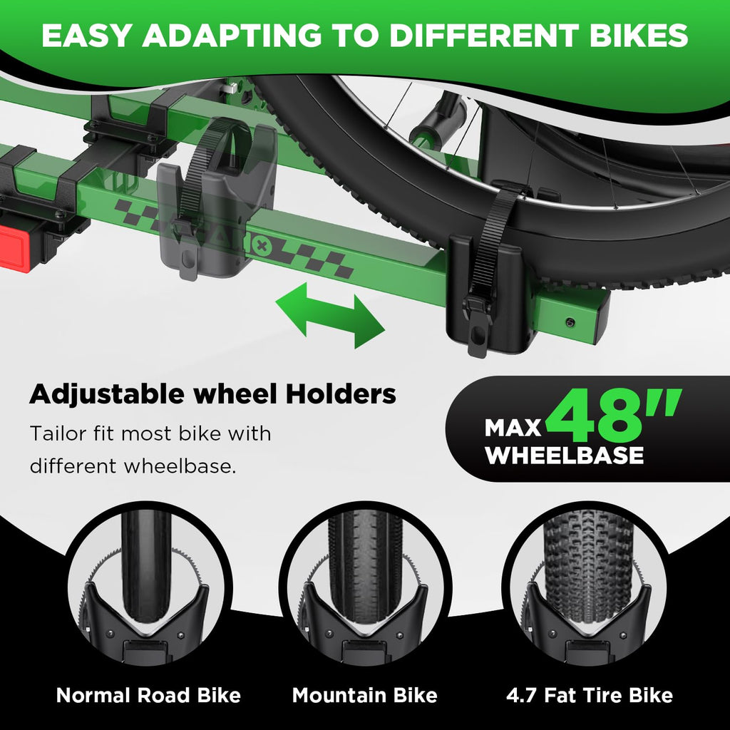 TANX Bike Racks for Ebikes,Fat Tire Bike Rack for Tow Hitch 2-Bike 200 lbs Capacity, Smart Tilting Platform for Standard E-Bikes, Fits 2-Inch Receiver