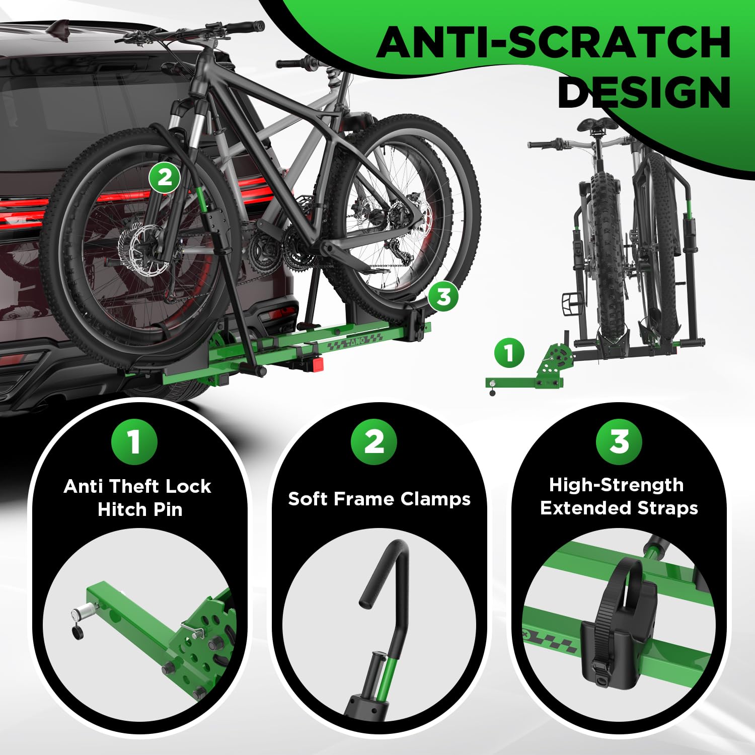 TANX Bike Racks for Ebikes,Fat Tire Bike Rack for Tow Hitch 2-Bike 200 lbs Capacity, Smart Tilting Platform for Standard E-Bikes, Fits 2-Inch Receiver