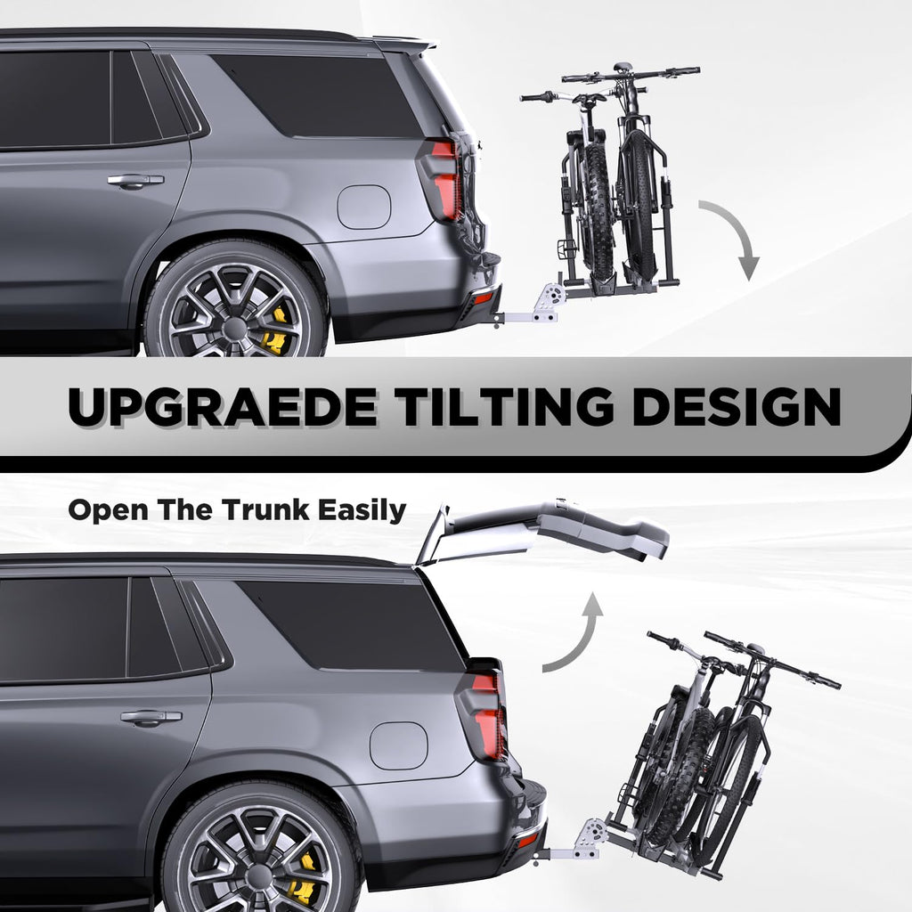 TANX Bike Racks for Ebikes,Fat Tire Bike Rack for Tow Hitch 2-Bike 200 lbs Capacity, Smart Tilting Platform for Standard E-Bikes, Fits 2-Inch Receiver