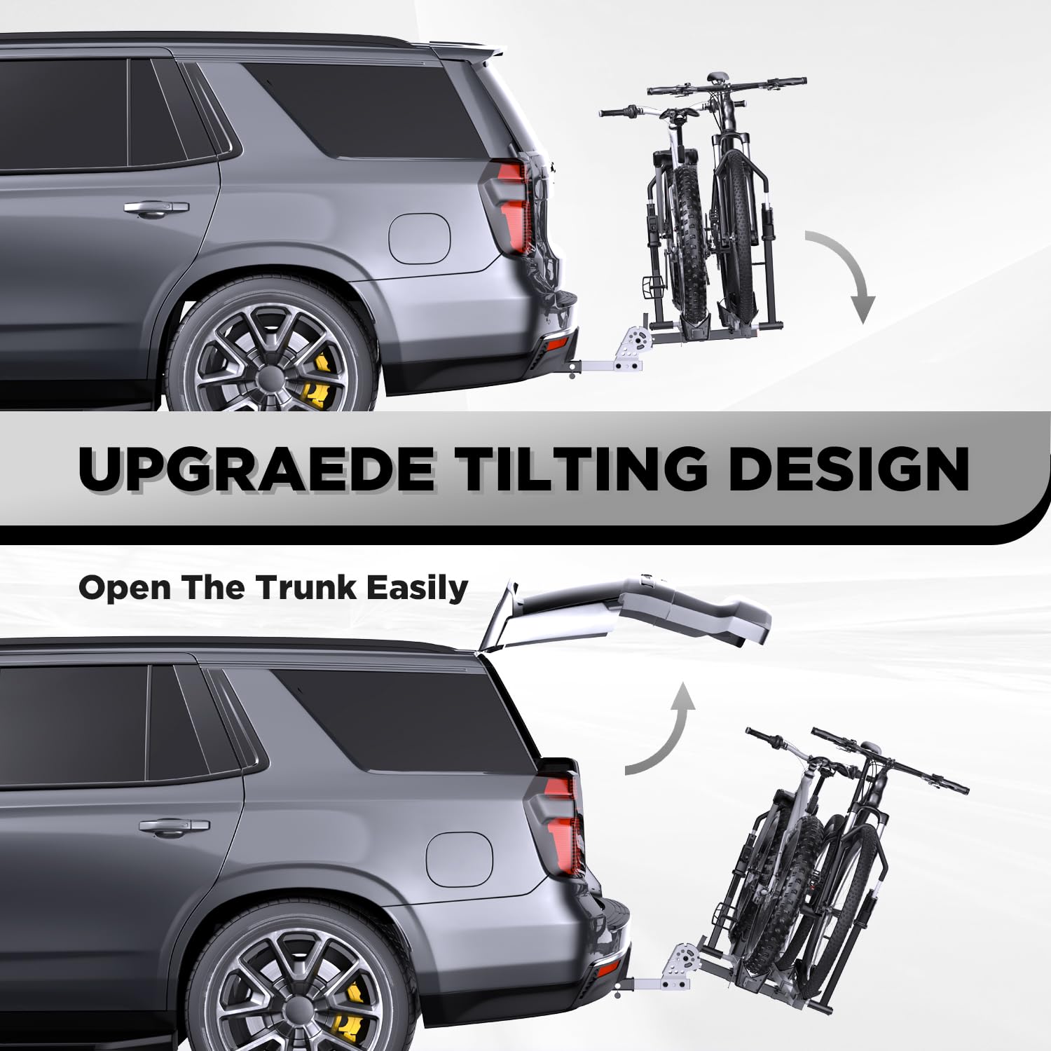 TANX Bike Racks for Ebikes,Fat Tire Bike Rack for Tow Hitch 2-Bike 200 lbs Capacity, Smart Tilting Platform for Standard E-Bikes, Fits 2-Inch Receiver