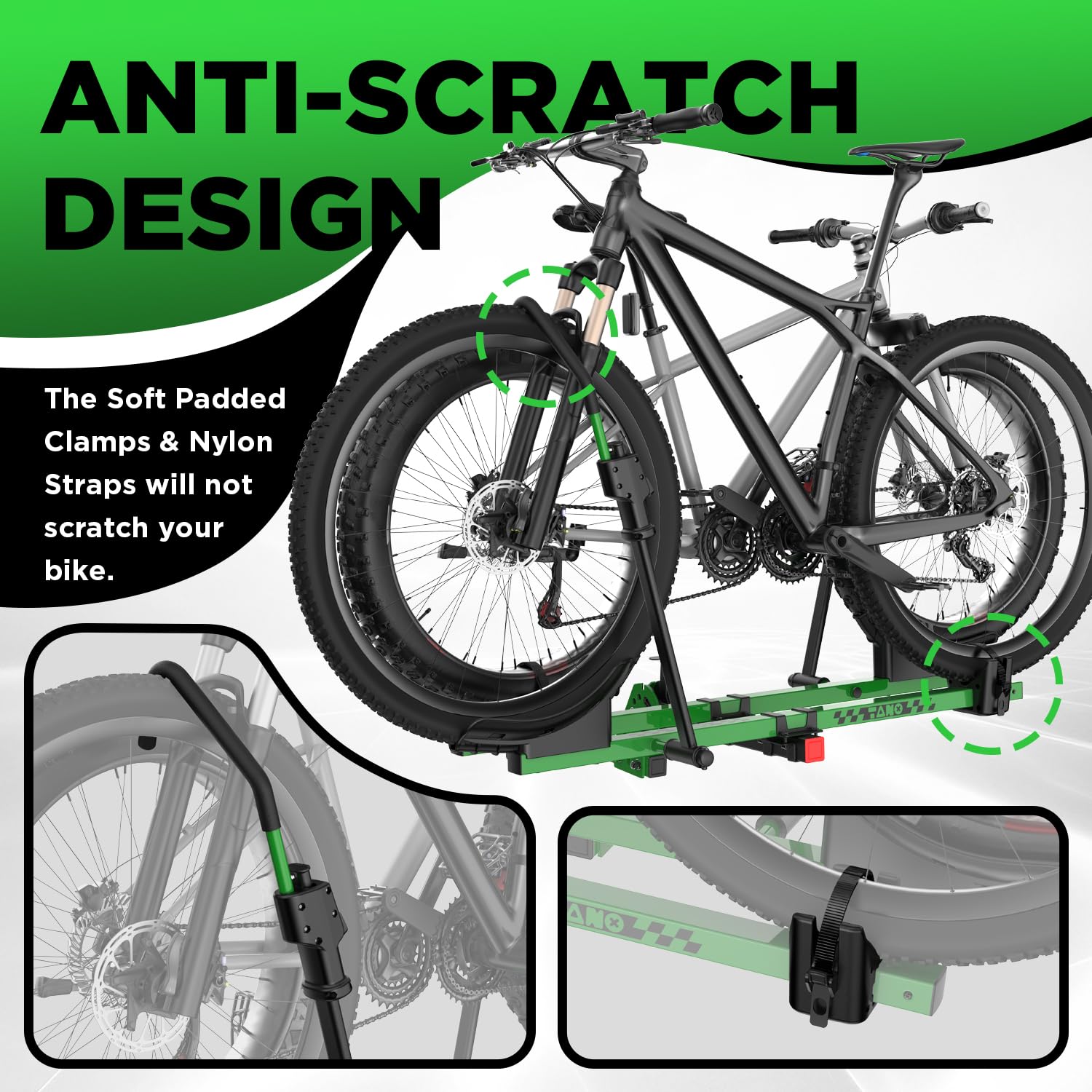 TANX Bike Racks for Ebikes,Fat Tire Bike Rack for Tow Hitch 2-Bike 200 lbs Capacity, Smart Tilting Platform for Standard E-Bikes, Fits 2-Inch Receiver