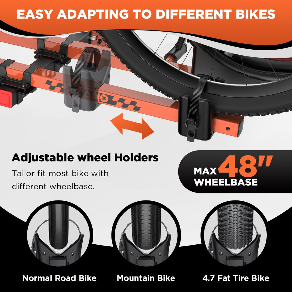 TANX Bike Racks for Ebikes,Fat Tire Bike Rack for Tow Hitch 2-Bike 200 lbs Capacity, Smart Tilting Platform for Standard E-Bikes, Fits 2-Inch Receiver