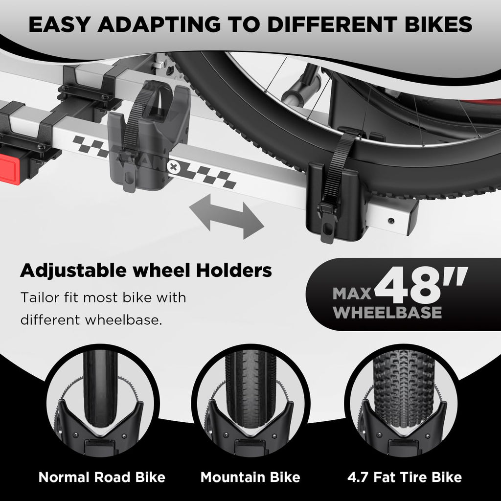 TANX Bike Racks for Ebikes,Fat Tire Bike Rack for Tow Hitch 2-Bike 200 lbs Capacity, Smart Tilting Platform for Standard E-Bikes, Fits 2-Inch Receiver