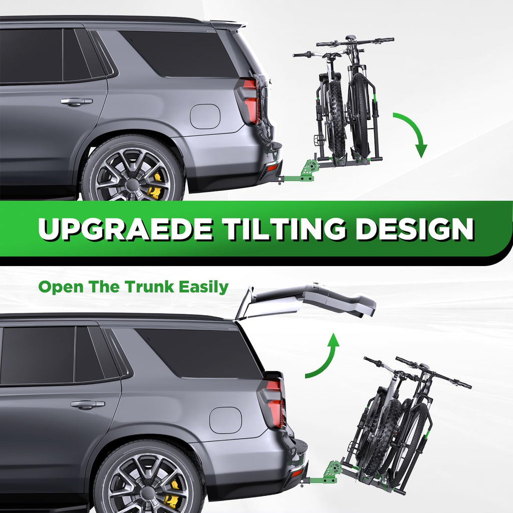 TANX Bike Racks for Ebikes,Fat Tire Bike Rack for Tow Hitch 2-Bike 200 lbs Capacity, Smart Tilting Platform for Standard E-Bikes, Fits 2-Inch Receiver