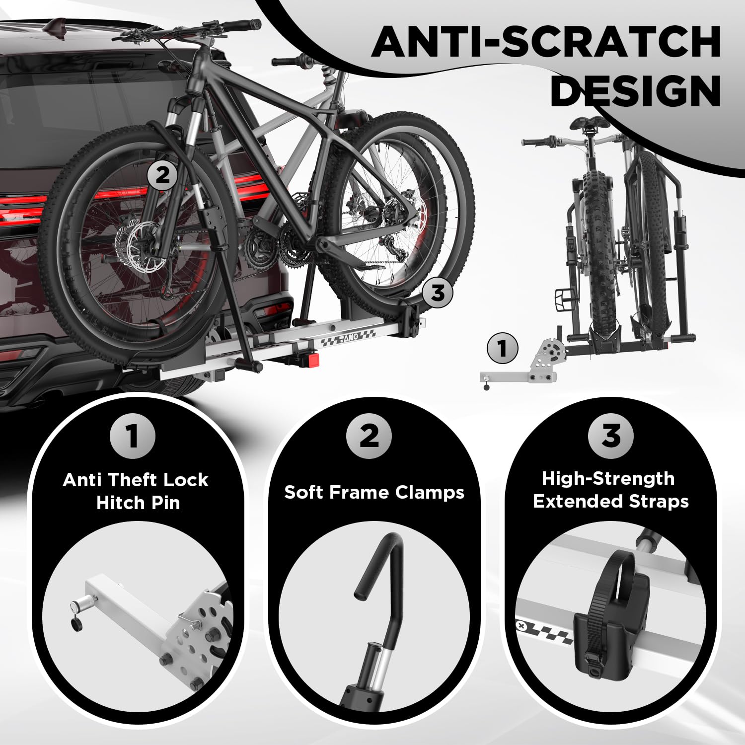 TANX Bike Racks for Ebikes,Fat Tire Bike Rack for Tow Hitch 2-Bike 200 lbs Capacity, Smart Tilting Platform for Standard E-Bikes, Fits 2-Inch Receiver